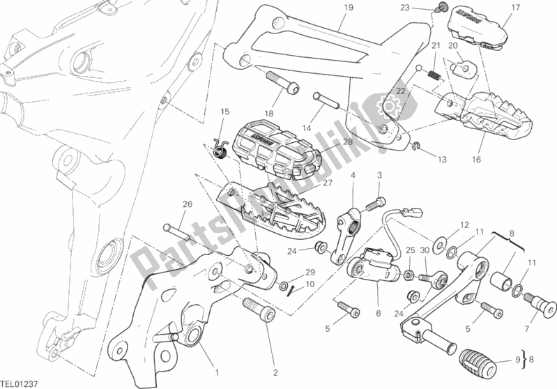 Tutte le parti per il Poggiapiedi, A Sinistra del Ducati Multistrada 1260 Enduro 2019